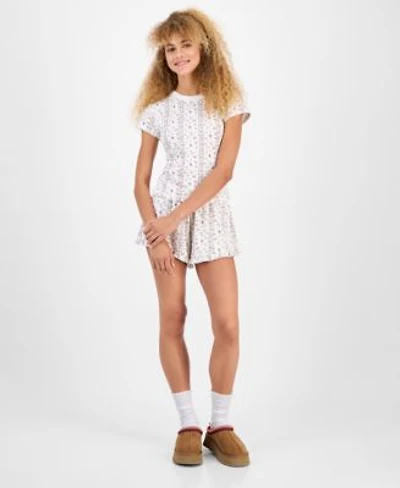 Just Polly Juniors Floral Print Pointelle Short Sleeve Top Floral Print Pointelle Shorts