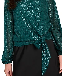 Tahari Asl Women's Long Sleeve Sequin Top