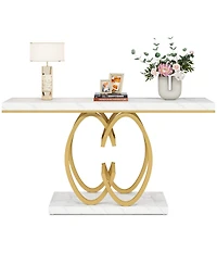 Tribesigns 55 Inch Console Table, Faux Marble Gold Entryway Table with Geometric Metal Base, Modern Narrow Sofa Accent Table (White & Gold)