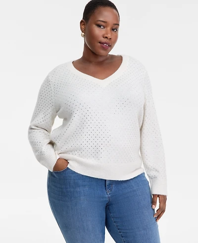 I.n.c. International Concepts Plus Embellished V-Neck Sweater, Macy's Exclusive