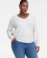 I.n.c. International Concepts Plus Embellished V-Neck Sweater, Macy's Exclusive