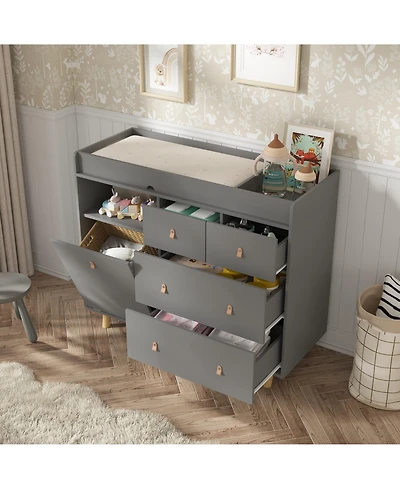 Diaper Table with 4 Drawers, Baby Changing Station Storage Compartments