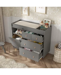 Diaper Table with 4 Drawers, Baby Changing Station with Storage Compartments