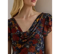 Lauren Ralph LaurenFloral Clipped Jacquard Cowlneck Gown