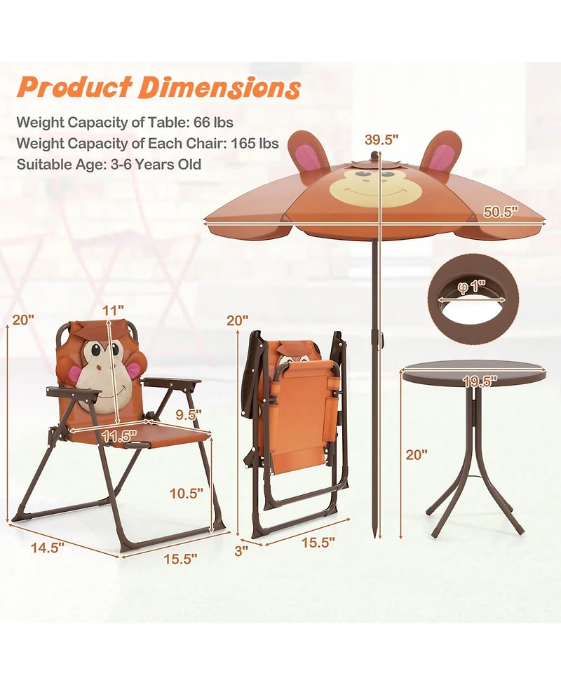 Kids Picnic Table & Chair Set with 2 Folding Chairs Height Adjustable Umbrella