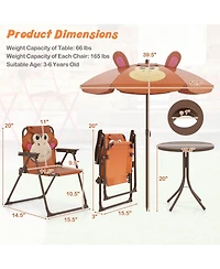 Kids Picnic Table & Chair Set with 2 Folding Chairs Height Adjustable Umbrella