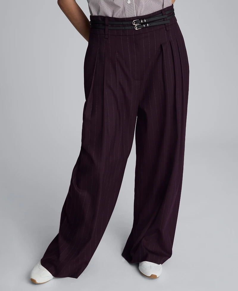 Kenneth Cole Women's Pinstripe High Rise Wide Leg Pants