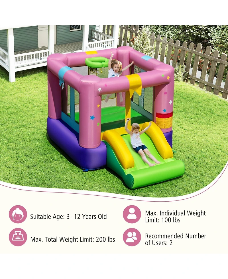 Gymax Inflatable Bounce House Bouncy Castle w/Slide & Basketball Rim Blower Excluded