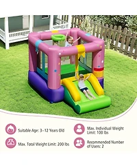 Gymax Inflatable Bounce House Bouncy Castle w/Slide & Basketball Rim Blower Excluded