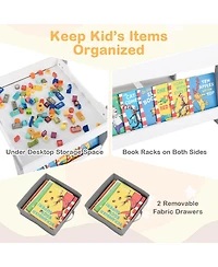 4-in-1 Kids Table & Chair Set Toddler Wooden Activity Table with Side Bookshelves