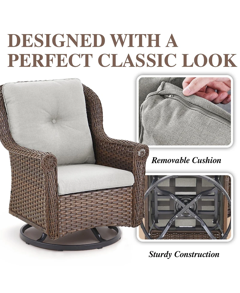 Gymojoy ChrysArm Wicker Patio 2-Piece Swivel Chairs Outdoor Rocking Chair with Thick Deep CushionGuard Olefin Cushion