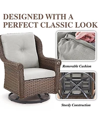 Gymojoy ChrysArm Wicker Patio 2-Piece Swivel Chairs Outdoor Rocking Chair with Thick Deep CushionGuard Olefin Cushion