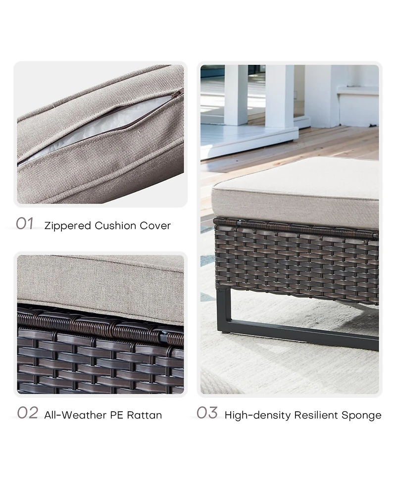 Gymojoy U-Frame Pe Wicker Outdoor Ottoman with Olefin Cushions (Set Of 2