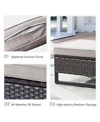 Gymojoy U-Frame Pe Wicker Outdoor Ottoman with Olefin Cushions (Set Of 2