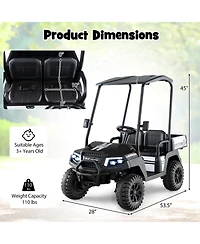 24V 7AH Kids Golf Cart 4WD 2 Seater Ride on Car with Sun Shade & Dump Bed