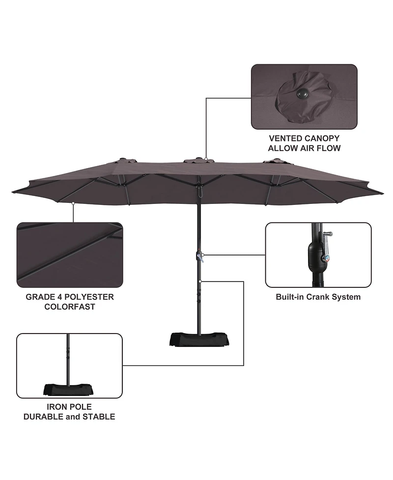Clihome 15 ft. Steel Patio Umbrella, with Base and Sandbags, Weather-Resistant,Tan