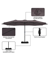 Clihome 15 ft. Steel Patio Umbrella, with Base and Sandbags, Weather-Resistant,Tan