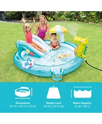Intex 57165EP Gator Outdoor Inflatable Kiddie Pool Water Play Center with Slide