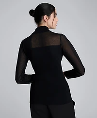 Kenneth Cole Women's Rib Mock Neck Long Sleeve Sweater