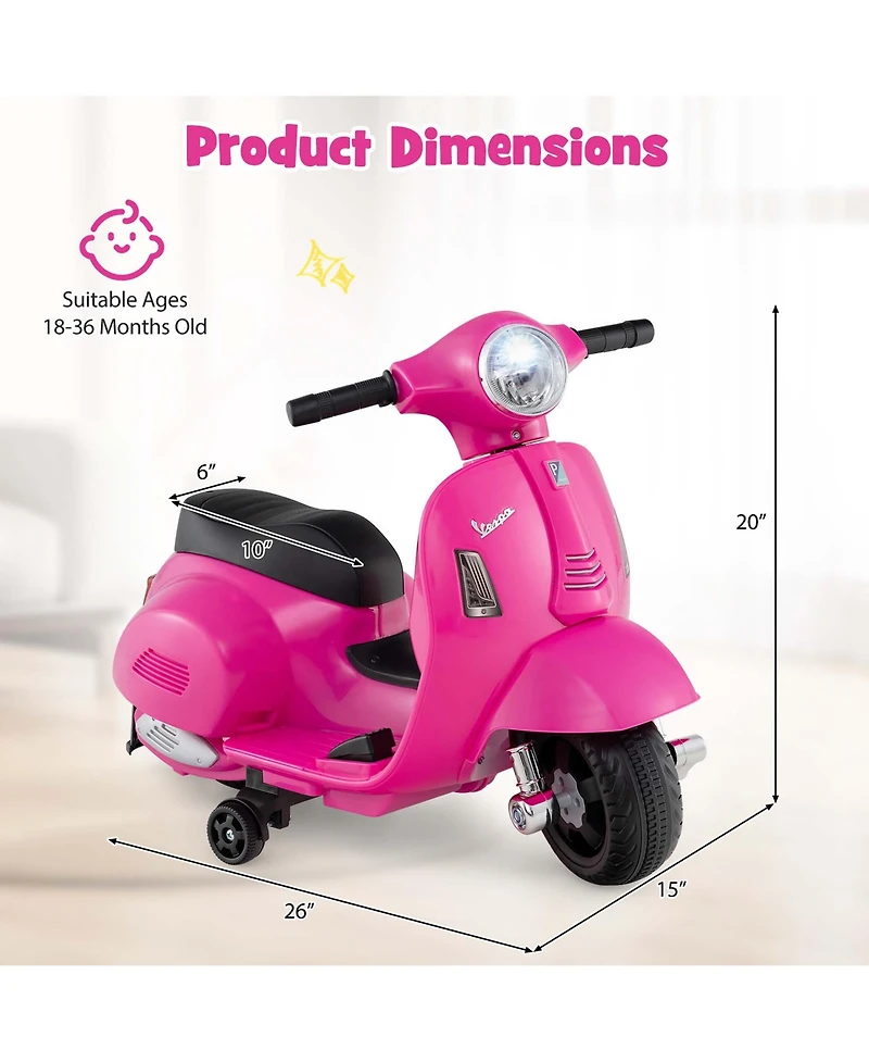 Kids Ride on Motorcycle with Training Wheels Headlight Horn 6V Battery