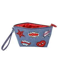 Marvel SpiderMan Denim Patch Cosmetic Pouch with Comic Pop Embellishments