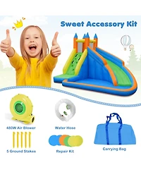Gymax Inflatable Water Park Bounce House Climbing Wall Splash Pool w/ 480W Blower Outdoor