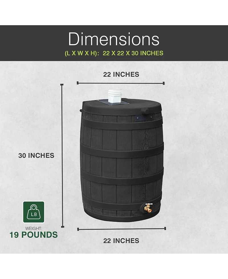 Good Ideas Rain Wizard 50 Gallon Plastic Rain Barrel Water Collector, Black
