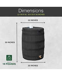 Good Ideas Rain Wizard 50 Gallon Plastic Rain Barrel Water Collector, Black