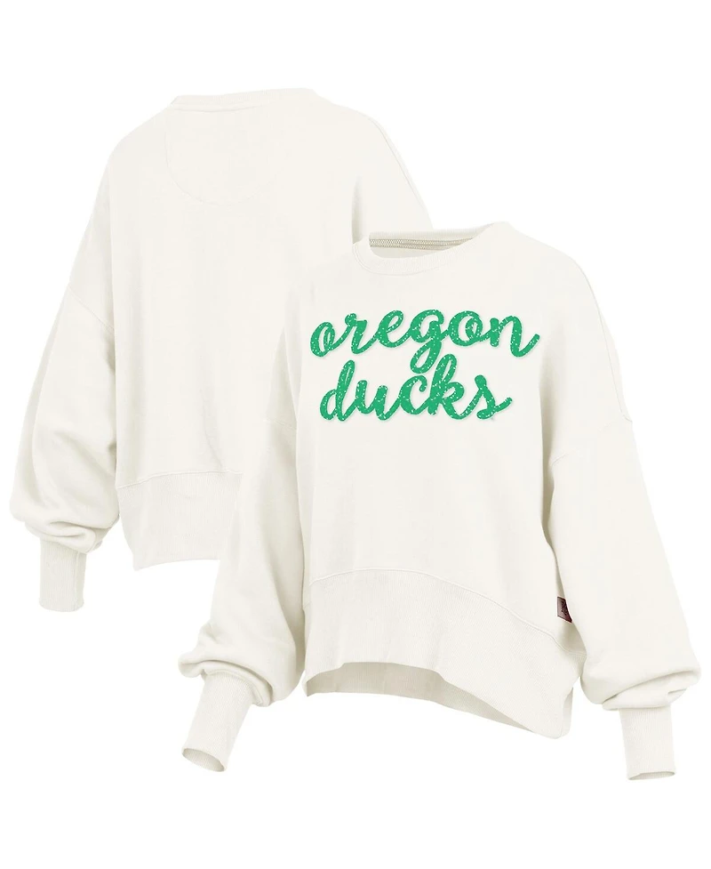 Pressbox Women's Cream Oregon Ducks Oversized Chelsea Waist Length Pullover Sweatshirt