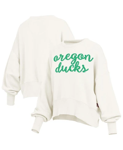 Pressbox Women's Cream Oregon Ducks Oversized Chelsea Waist Length Pullover Sweatshirt