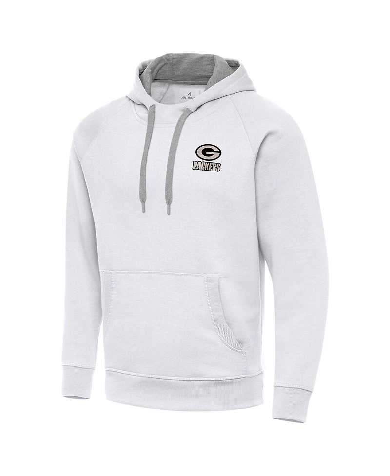 Antigua Men's White Green Bay Packers Brushed Carbon Victory Pullover Hoodie