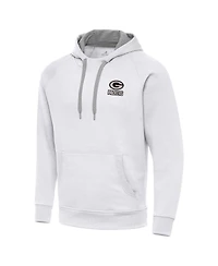 Antigua Men's White Green Bay Packers Brushed Carbon Victory Pullover Hoodie