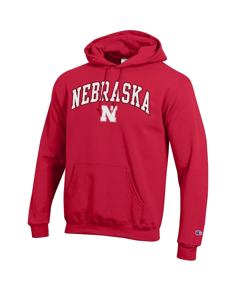 Champion Men's Scarlet Nebraska Huskers Arched Logo Fleece Pullover Hoodie