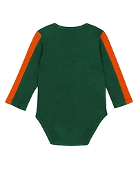 Outerstuff Baby Boys and Girls 3-Piece Green/Orange Miami Hurricanes Double Down Bodysuit Pants Set