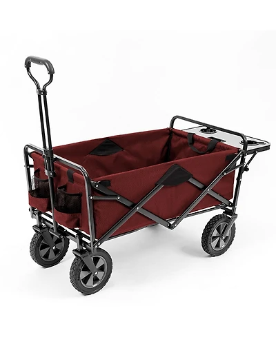 Mac Sports Collapsible Folding Outdoor Garden Utility Wagon w/ Table, Maroon