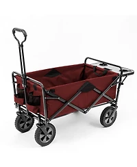Mac Sports Collapsible Folding Outdoor Garden Utility Wagon w/ Table, Maroon