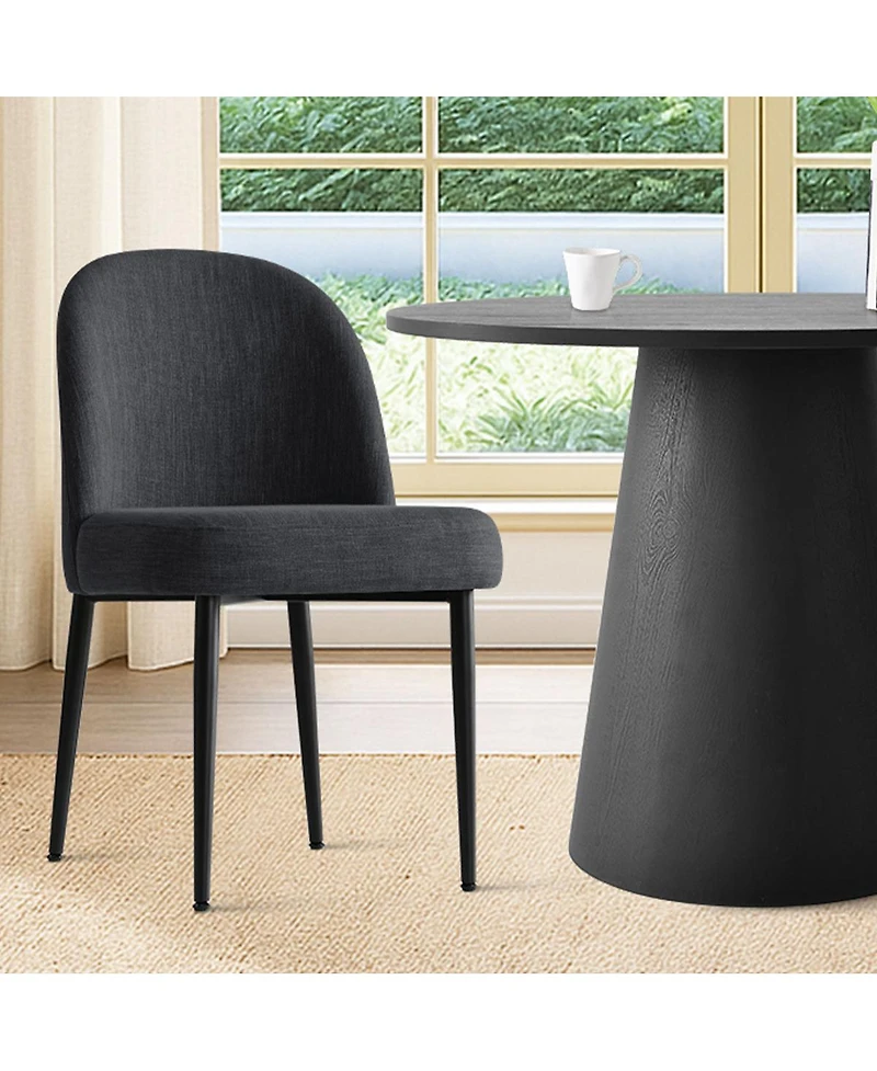 3-Piece 35" Round Dining Set with Black Pedestal Table and 2 Fabric Upholstered Chairs Legs for Kitchen or Room-Maison Boucle