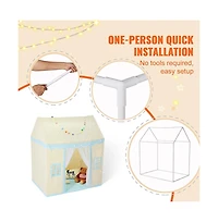Lycvki Kids Tent with Mat Windows Cozy Beige Fort for Boys and Girls