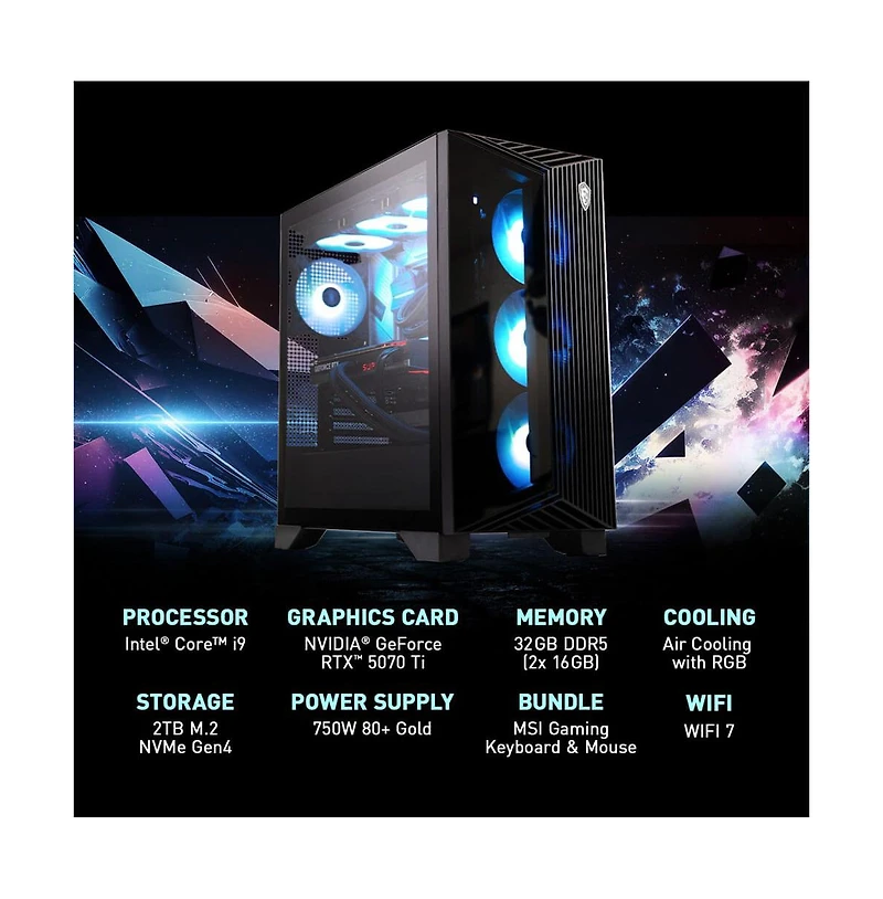 Aegis R2 Gaming Desktop - Intel Core i9 14900F - 32GB Ram - Nvidia GeForce Rtx 5070 Ti - 2TB Ssd - Windows 11 Home - Black