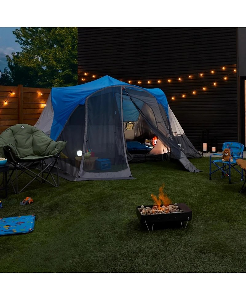 Outbound 8 Person 3 Season Easy Up Camping Dome Tent with Rainfly & Porch, Blue