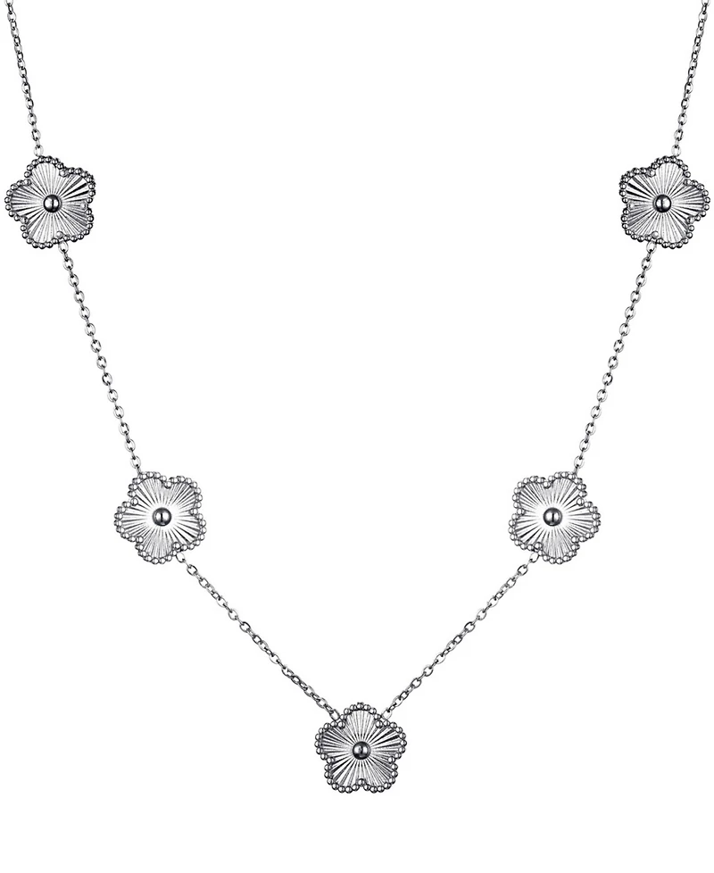 Adornia Tarnish Resistant Silver 5-Leaf Clover Station Necklace