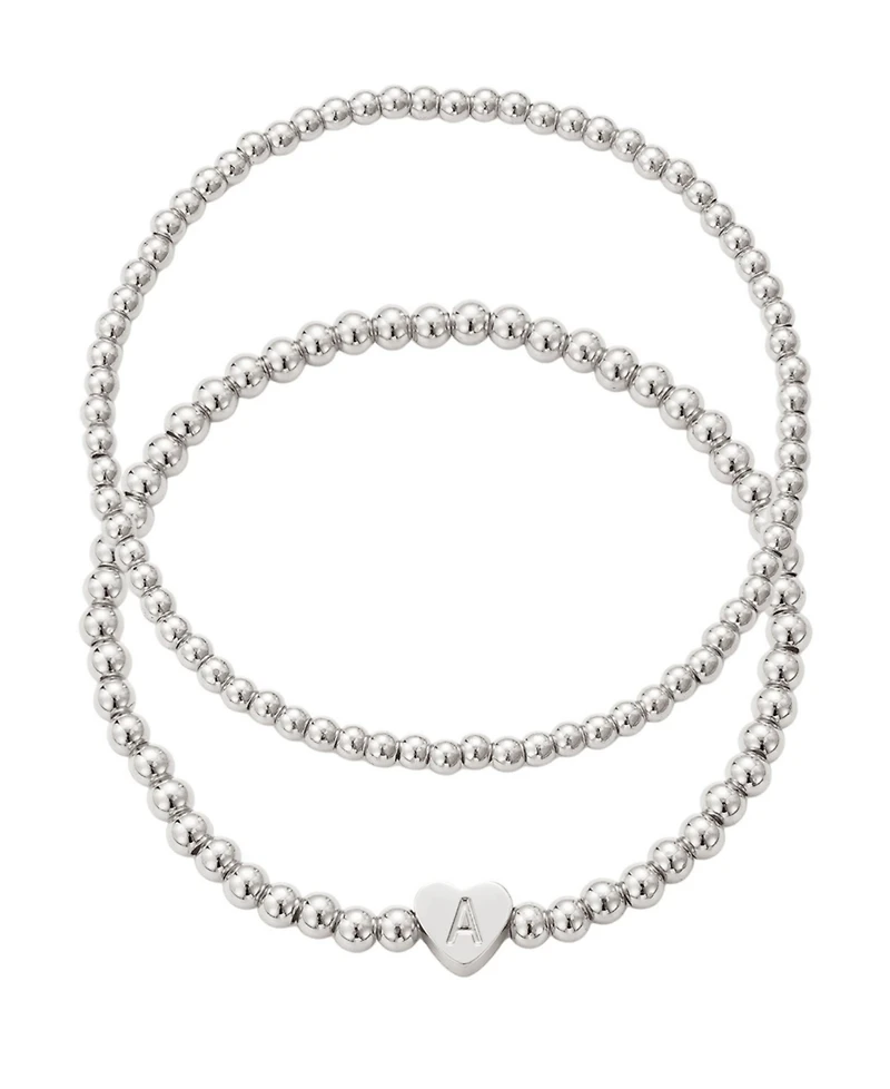 Adornia Silver Ball Bead Initial Bracelet Set