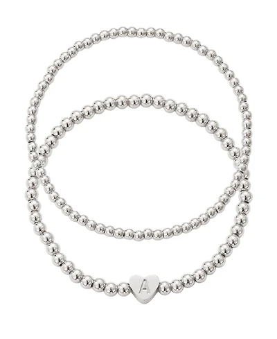 Adornia Silver Ball Bead Initial Bracelet Set
