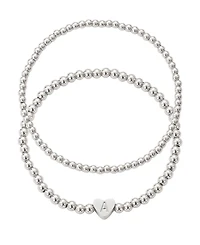 Adornia Silver Ball Bead Initial Bracelet Set