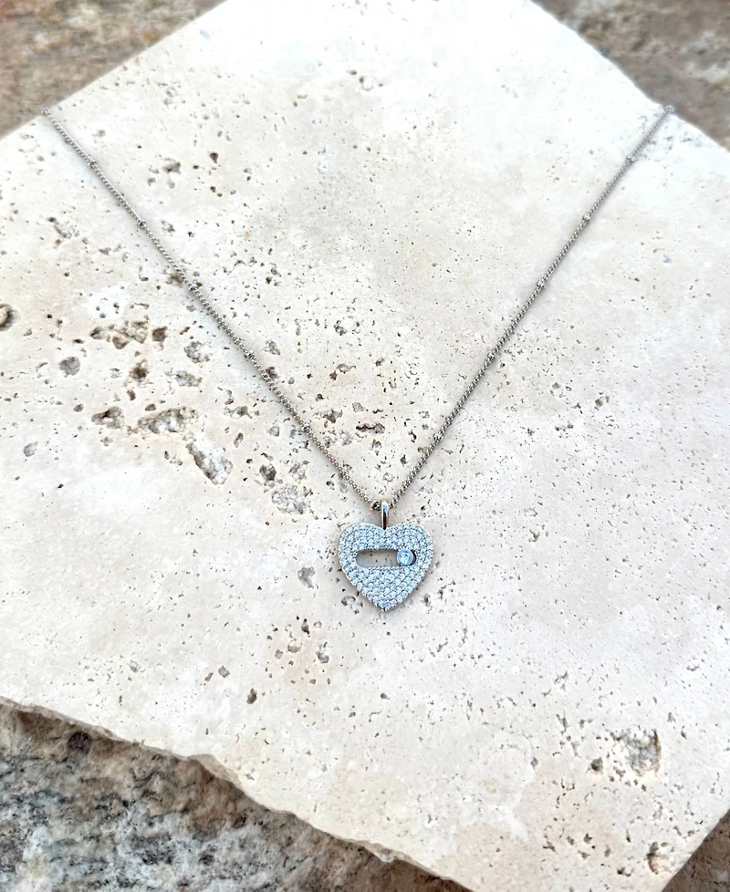 Adornia Silver Cz Heart Necklace