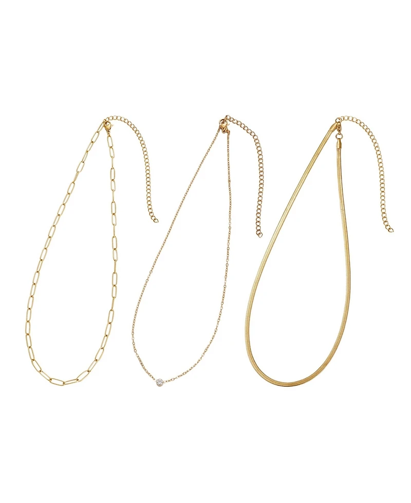 Adornia Tarnish Resistant Gold Cz Solitaire Pendant and Chain Necklace Set