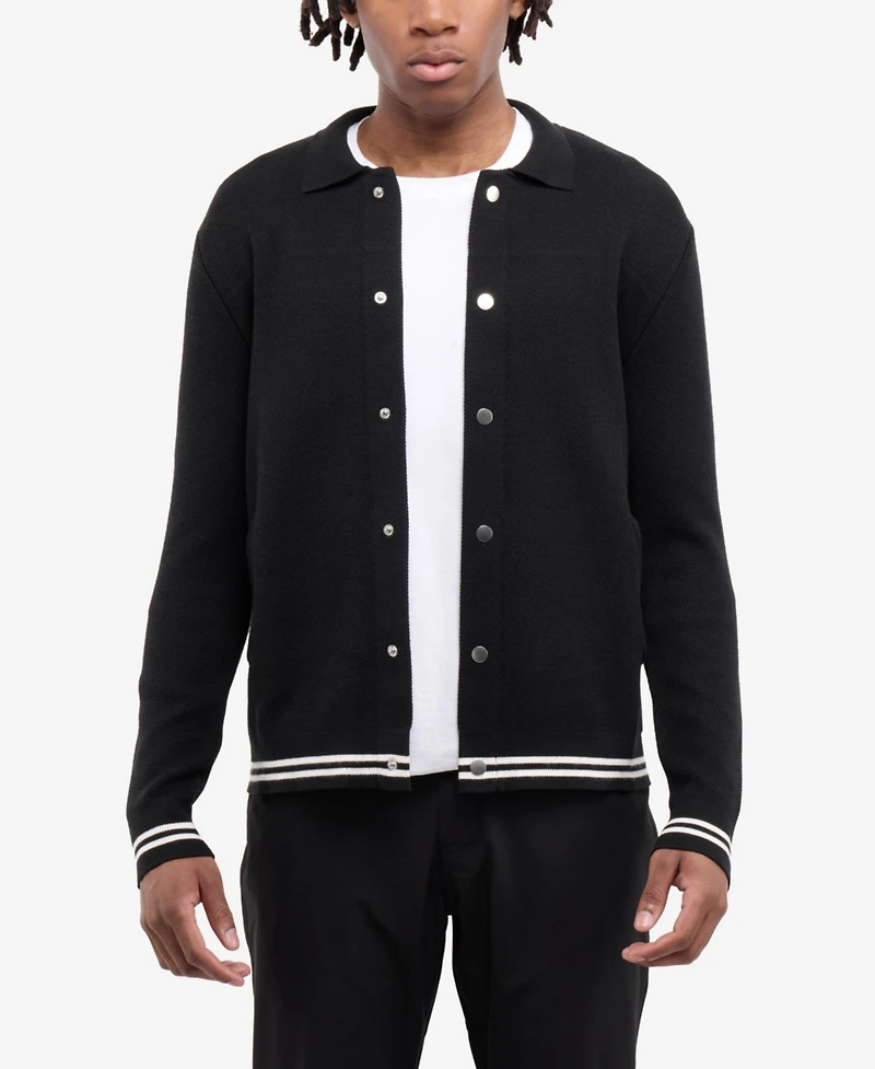 Spring + Mercer Men's Long Sleeve Sweater And Full Buttoned With Rib