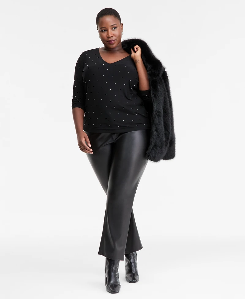 I.n.c. International Concepts Plus Embellished V-Neck Top, Macy's Exclusive