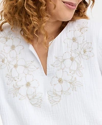 Jm Collection Women's Cotton Beaded Gauze Top, Macy's Exclusive