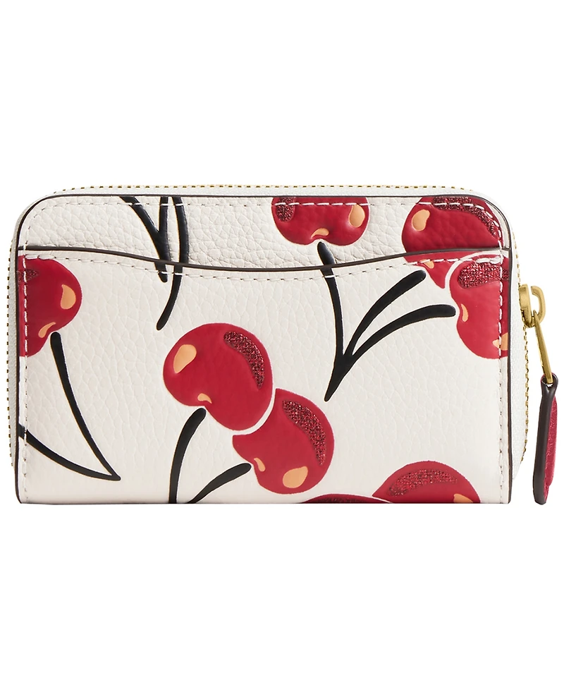 Coach Boxed Small Cherry Print Leather Essential Zip Around Card Case